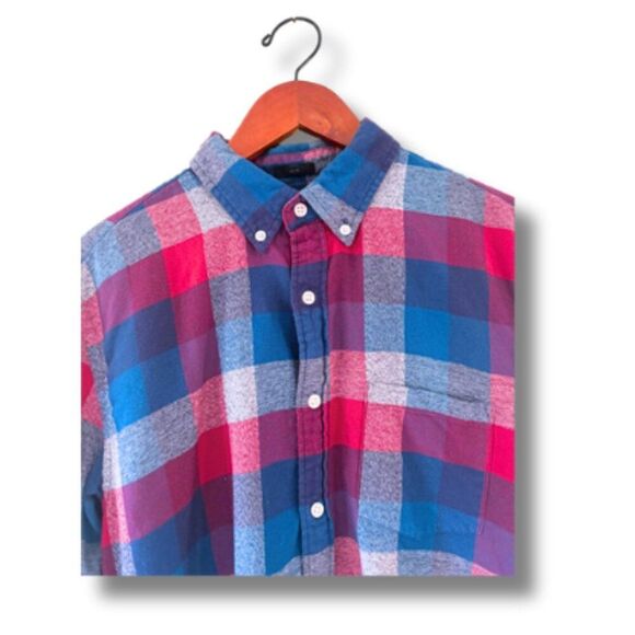 J. Crew Men Button Down Slim Flannel Shirt Size M Long Sleeve Casual - Picture 3 of 7